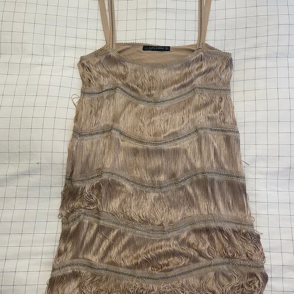 Zara Champagne Fringe Flapper Dress, Size 6 - Picture 4 of 5